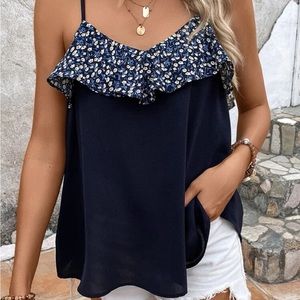New floral print ruffle trim Cami top